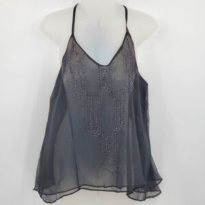 ♡ American Eagle Embellished Sheer Black Swing Tank Top Size Small
